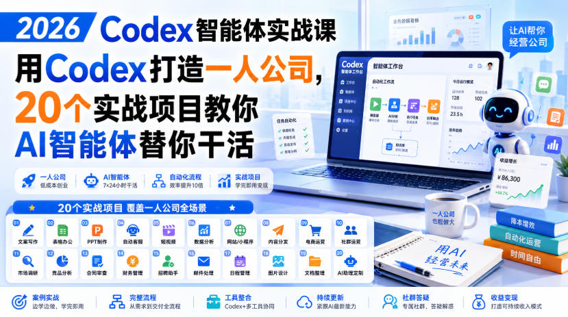 2026 Codex智能体实战课，用Codex打造一人公司，20个实战项目教你AI智能体替你干活-LanTi云网创