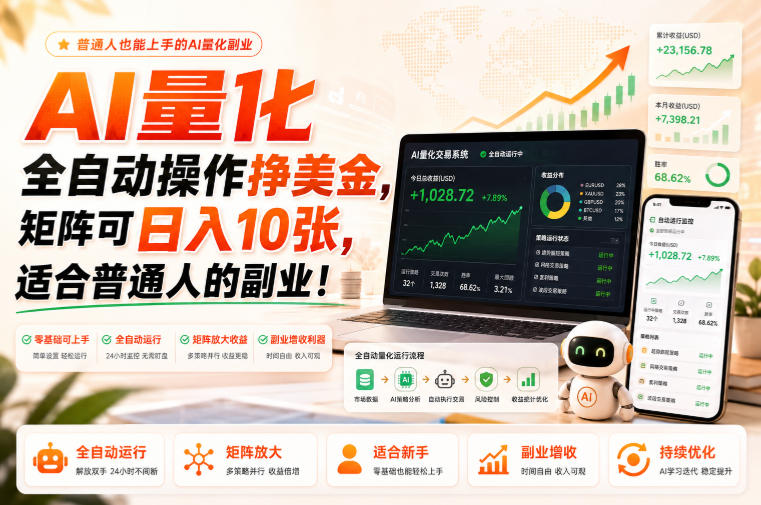 AI量化全自动操作挣美金，矩阵可日入10张，适合普通人的副业！【揭秘】-LanTi云网创