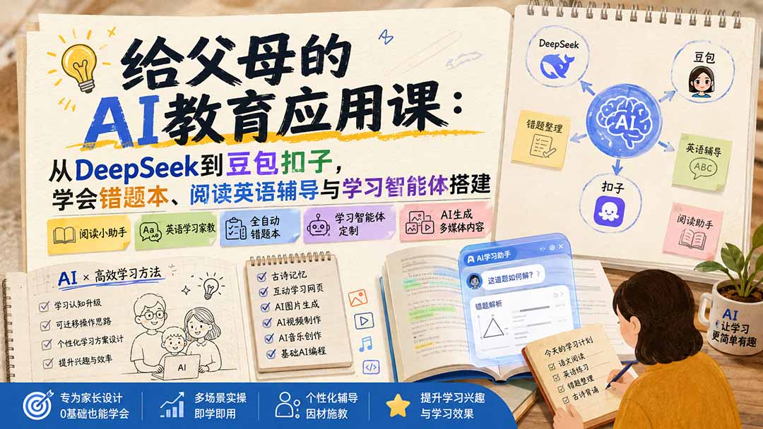 给父母的AI教育应用课：从DeepSeek到豆包扣子，学会错题本、阅读英语辅导与学习智能体搭建-LanTi云网创