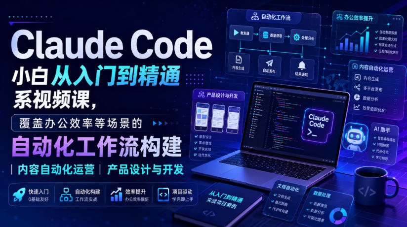 Claude Code小白从入门到精通系视频课，覆盖办公效率等场景的自动化工作流构建|内容自动化运营|产品设计与开发-LanTi云网创