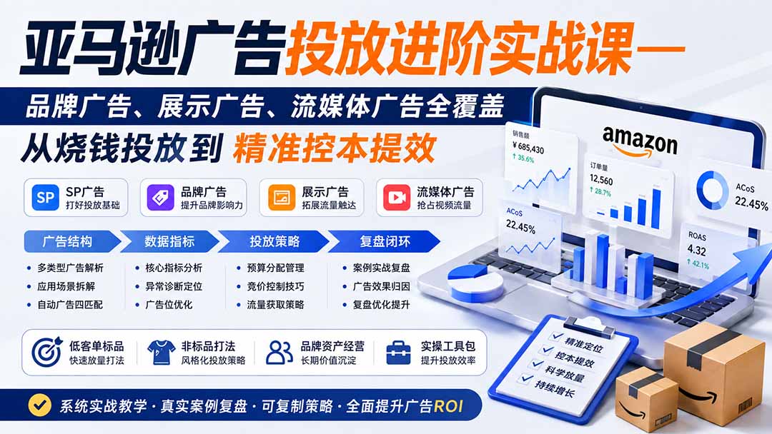 亚马逊广告投放进阶实战课——品牌广告、展示广告、流媒体广告全覆盖，从烧钱投放到精准控本提效-LanTi云网创