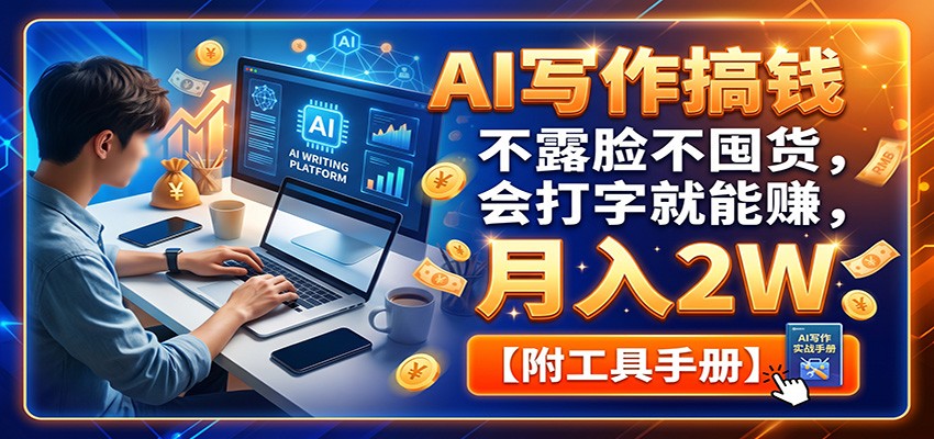 AI写作搞钱：不露脸不囤货，会打字就能赚，月入2W【附工具手册】-LanTi云网创
