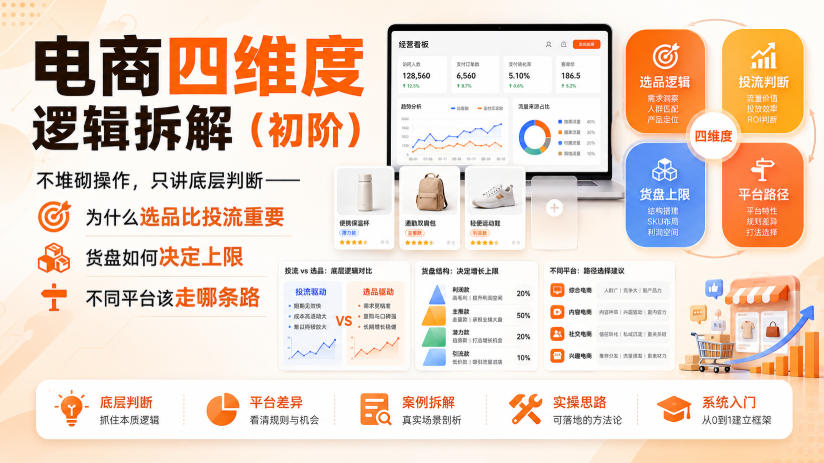 电商四维度逻辑拆解(初阶)不堆砌操作，只讲底层判断——为什么选品比投流重要、货盘如何决定上限、不同平台该走哪条路-LanTi云网创