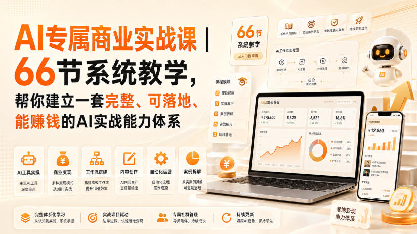AI专属商业实战课｜66节系统教学，帮你建立一套完整、可落地、能賺钱的AI实战能力体系-LanTi云网创
