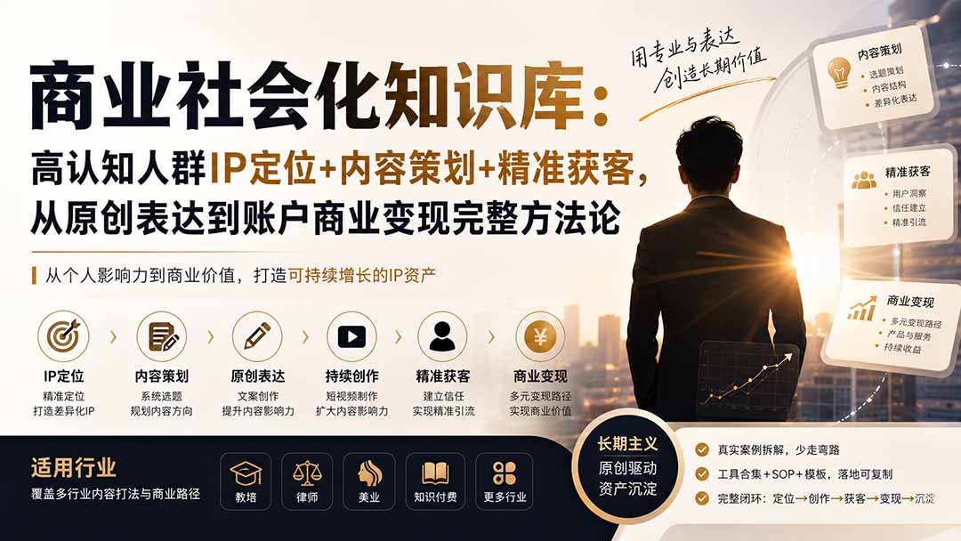 商业社会化知识库：高认知人群IP定位+内容策划+精准获客，从原创表达到账户商业变现完整方法论-LanTi云网创