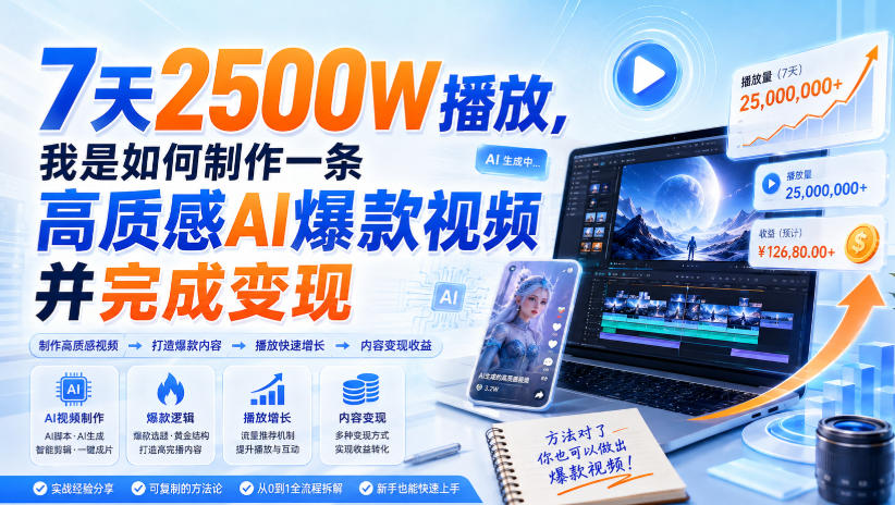 7天2500W播放，我是如何制作一条高质感AI爆款视频并完成变现-LanTi云网创