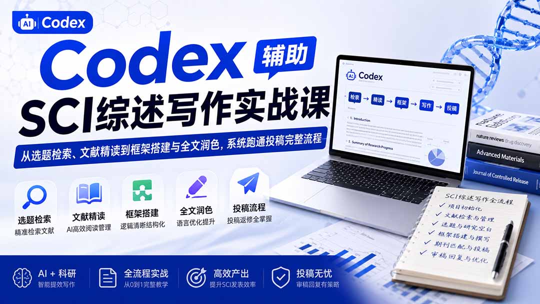 Codex辅助SCI综述写作实战课——从选题检索、文献精读到框架搭建与全文润色，系统跑通投稿完整流程-LanTi云网创