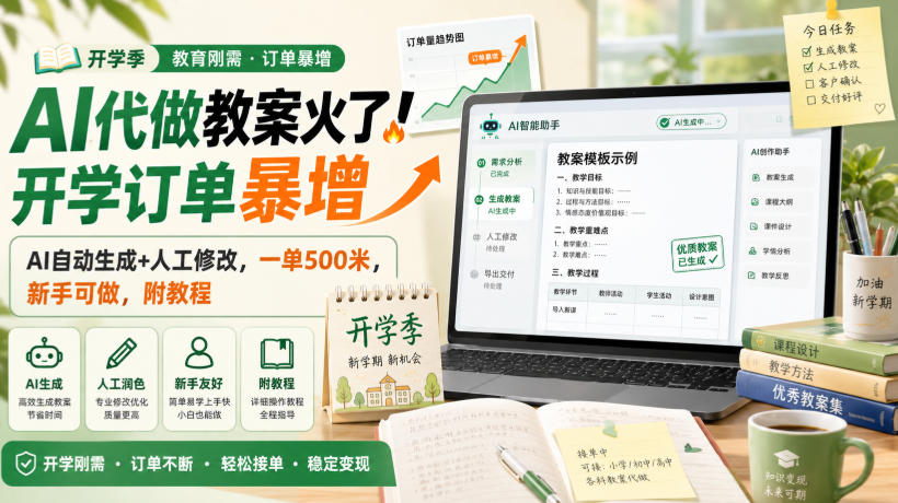 AI代做教案火了！开学订单暴增，AI自动生成+人工修改，一单500米，新手可做，附教程【揭秘】-LanTi云网创
