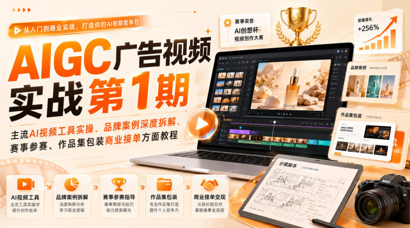 AIGC广告视频实战第1期，主流AI视频工具实操、品牌案例深度拆解、赛事参赛、作品集包装商业接单方面教程-LanTi云网创