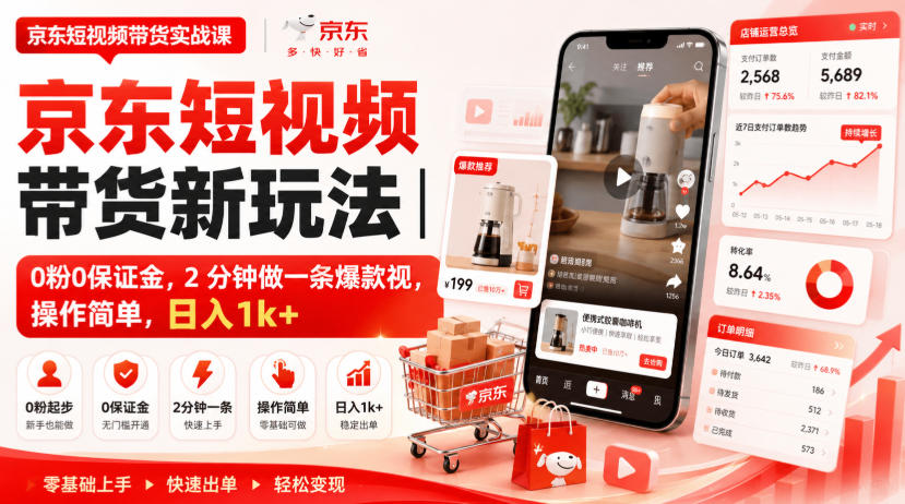 京东短视频带货新玩法｜0粉0保证金，2分钟做一条爆款视，操作简单，日入1k+【揭秘】-LanTi云网创