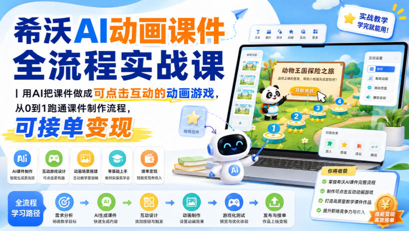 希沃AI动画课件全流程实战课｜用AI把课件做成可点击互动的动画游戏，从0到1跑通课件制作流程，可接单变现-LanTi云网创