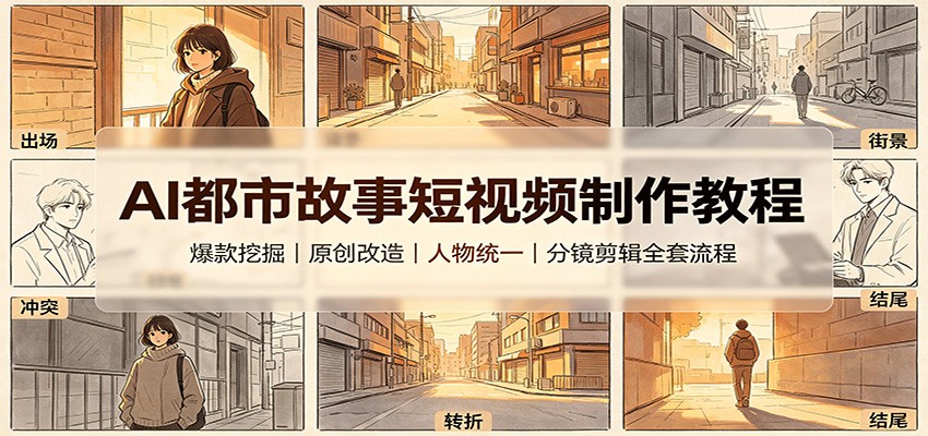 AI都市故事短视频制作教程：爆款挖掘原创改造，人物统一分镜剪辑全套流程-LanTi云网创