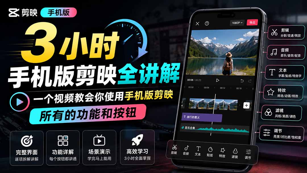 3小时手机版剪映全讲解，一个视频教会你使用手机版剪映，所有的功能和按钮-LanTi云网创