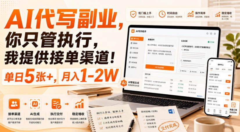AI代写副业，你只管执行，我提供接单渠道！单日5张+，月入1-2W【揭秘】-LanTi云网创