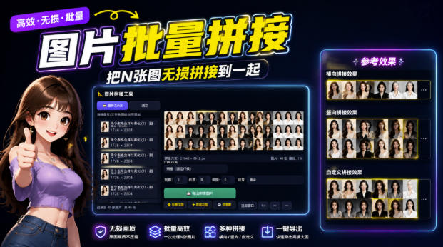 图片批量拼接，把N张图无损拼接到一起，支持横向、竖向、自定义等功能-LanTi云网创