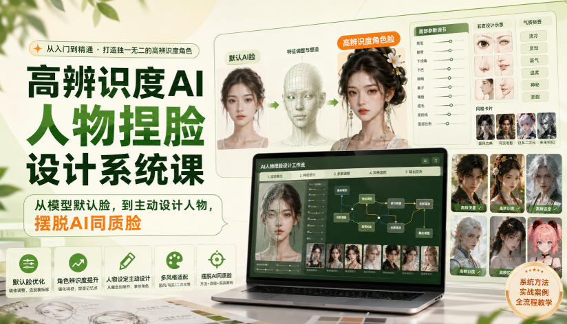 高辨识度AI人物捏脸设计系统课，从模型默认脸，到主动设计人物，摆脱AI同质脸-LanTi云网创