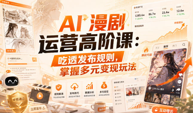AI漫剧运营高阶课：吃透发布规则，掌握多元变现玩法-LanTi云网创