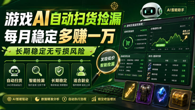 游戏AI自动扫货捡漏，每月稳定多賺1W，长期稳定无亏损风险！【揭秘】-LanTi云网创