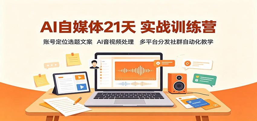 AI自媒体21天实战训练营：账号定位选题文案，AI音视频处理，多平台分发社群自动化教学-LanTi云网创