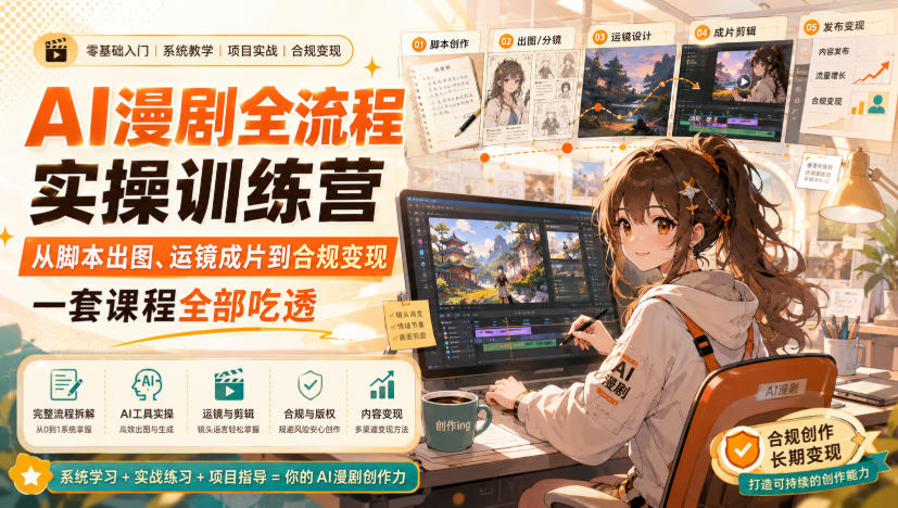 AI漫剧全流程实操训练营，从脚本出图、运镜成片到合规变现，一套课程全部吃透-LanTi云网创