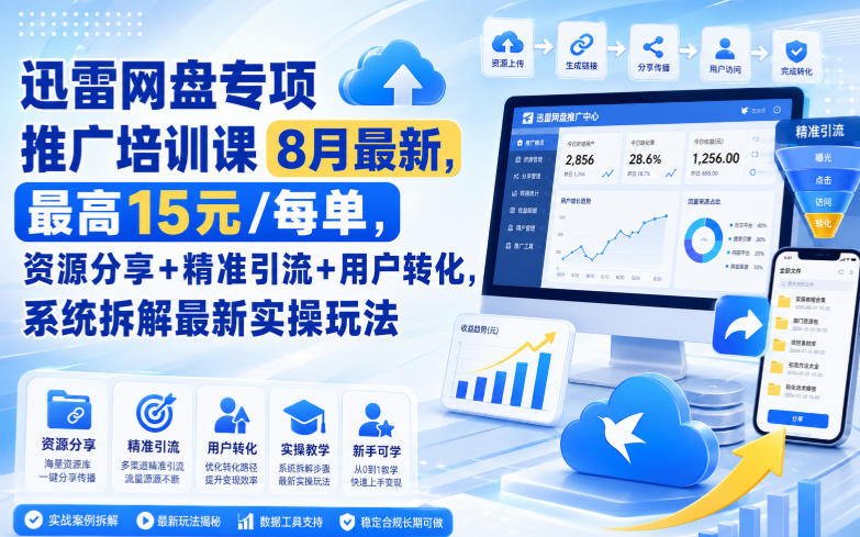 迅雷网盘专项推广培训课8月最新，最高15米/每单，资源分享+精准引流+用户转化，系统拆解最新实操玩法(更新0824)-LanTi云网创