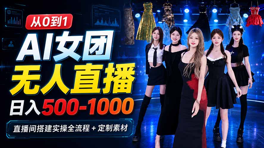 AI 女团无人直播，躺入500-1000每天，直播间搭建实操全流程+定制素材-LanTi云网创