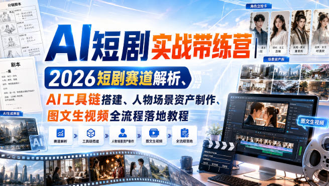 AI短剧实战带练营｜2026短剧赛道解析、AI工具链搭建、人物场景资产制作、图文生视频全流程落地教程-LanTi云网创