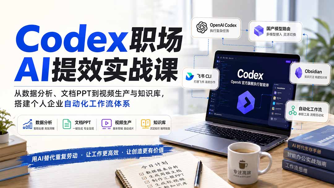 Codex职场AI提效实战课：从数据分析、文档PPT到视频生产与知识库，搭建个人企业自动化工作流体系-LanTi云网创