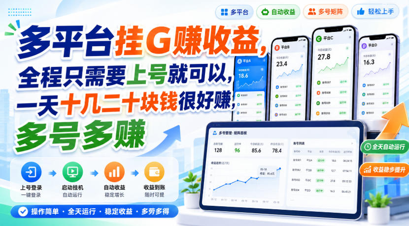 多平台挂G賺收益，全程只需要上号就可以，一天十几二十块钱很好賺，多号多賺【揭秘】-LanTi云网创