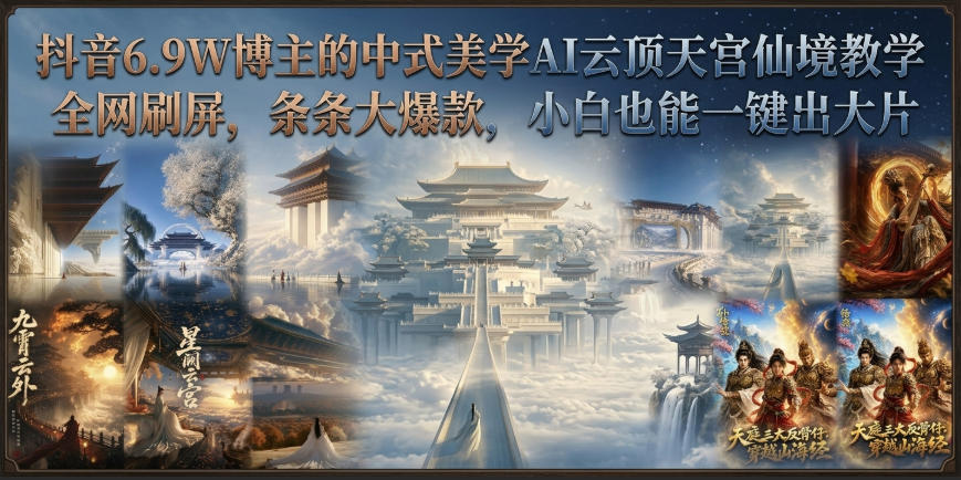 抖音6.9W博主的中式美学AI云顶天宫仙境教学，全网刷屏，条条大爆款，小白也能一键出大片-LanTi云网创