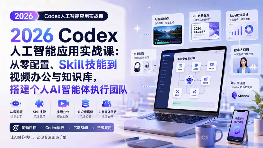 2026 Codex人工智能应用实战课：从零配置、Skill技能到视频办公与知识库，搭建个人AI智能体执行团队-LanTi云网创