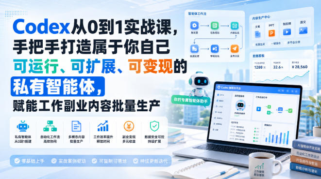 Codex从0到1实战课，手把手打造属于你自己可运行、可扩展、可变现的私有智能体，赋能工作副业内容批量生产-LanTi云网创