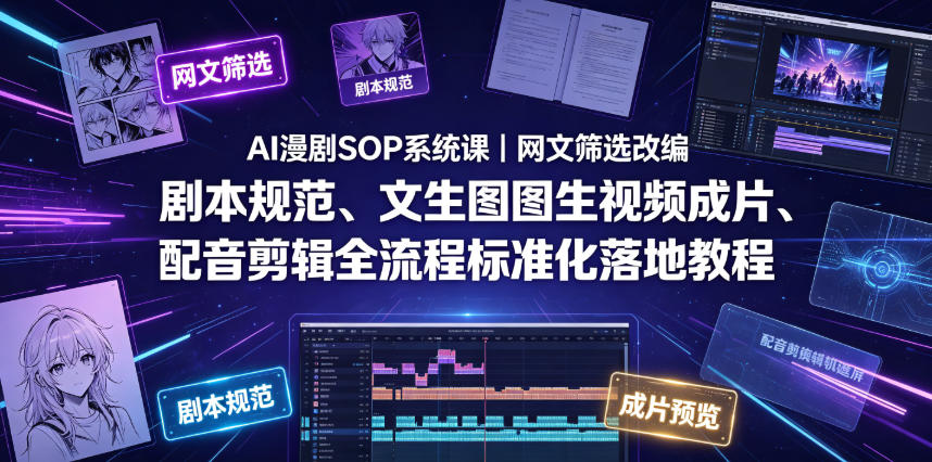AI漫剧SOP系统课｜网文筛选改编、剧本规范、文生图图生视频成片、配音剪辑全流程标准化落地教程(更新0826)-LanTi云网创