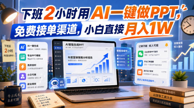 下班2小时用AI一键做PPT，免费接单渠道，小白直接月入1W【揭秘】-LanTi云网创