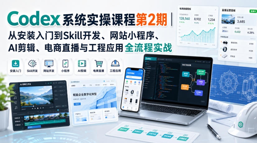 Codex系统实操课程第2期｜从安装入门到Skill开发、网站小程序、AI剪辑、电商直播与工程应用全流程实战-LanTi云网创