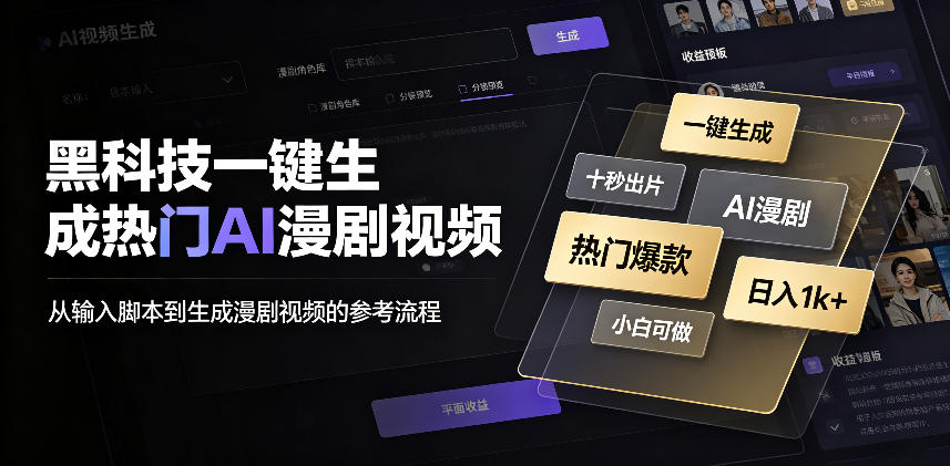 黑科技一键生成热门AI漫剧视频，十秒钟即可搞定，小白也能日入1k+【揭秘】-LanTi云网创