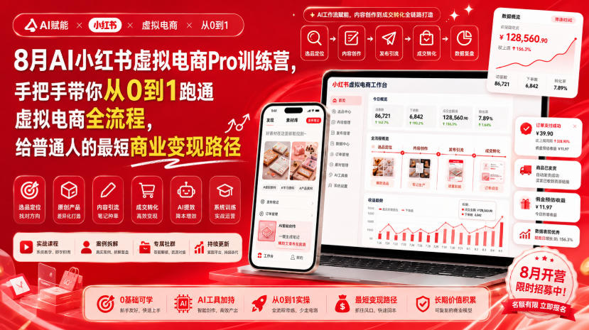 8月AI小红书虚拟电商Pro训练营，手把手带你从0到1跑通虚拟电商全流程，给普通人的最短商业变现路径(更新0827)-LanTi云网创