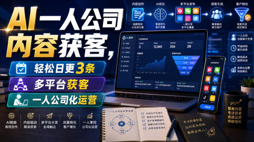 AI一人公司内容获客，轻松日更3条，多平台获客，一人公司化运营(更新0827)-LanTi云网创