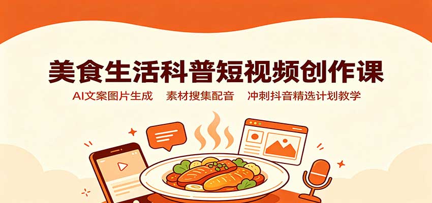 美食生活科普短视频创作课：AI文案图片生成，素材搜集配音，冲刺抖音精选计划教学-LanTi云网创