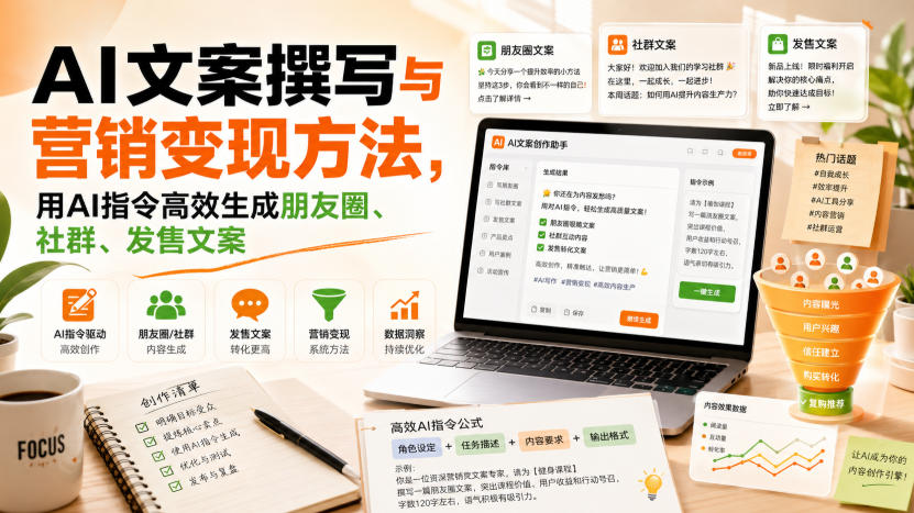 AI文案撰写与营销变现方法，用AI指令高效生成朋友圈、社群、发售文案-LanTi云网创