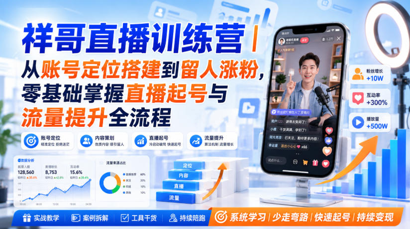 祥哥直播训练营｜从账号定位搭建到留人涨粉，零基础掌握直播起号与流量提升全流程-LanTi云网创