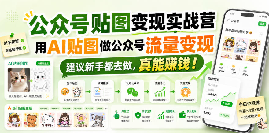 公众号贴图变现实战营，用AI贴图做公众号流量变现，建议新手都去做，真能賺钱！-LanTi云网创