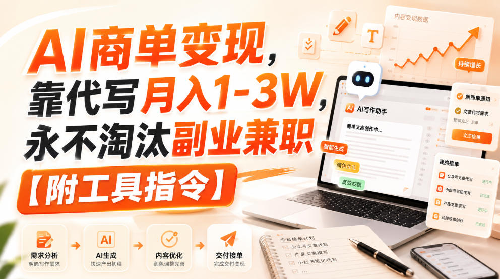AI商单变现，靠代写月入1-3W，永不淘汰副业兼职【附工具指令】【揭秘】-LanTi云网创