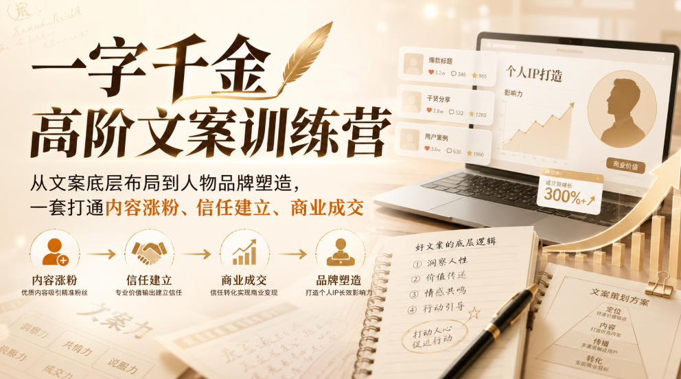 一字千金高阶文案训练营，从文案底层布局到人物品牌塑造，一套打通内容涨粉、信任建立、商业成交-LanTi云网创