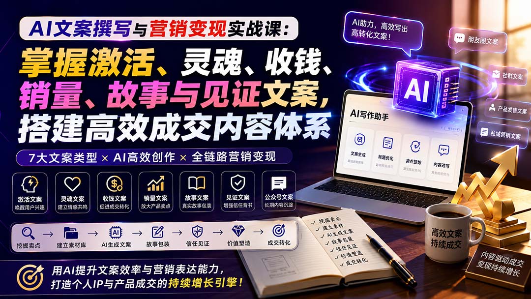 AI文案撰写与营销变现实战课：掌握激活、灵魂、收钱、销量、故事与见证文案，搭建高效成交内容体系-LanTi云网创