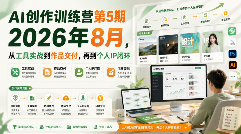 AI创作训练营第5期2026年8月，从工具实战到作品交付，再到个人IP闭环-LanTi云网创
