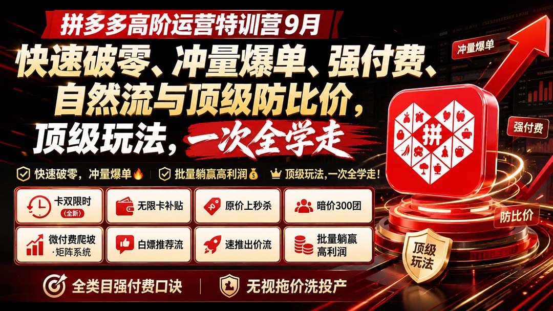 拼多多高阶运营特训营9月：快速破零、冲量爆单、强付费、自然流与顶级防比价， 顶级玩法，一次全学走-LanTi云网创