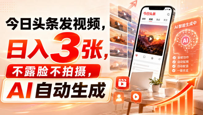 今日头条发视频，日入3张，不露脸不拍摄，AI自动生成-LanTi云网创