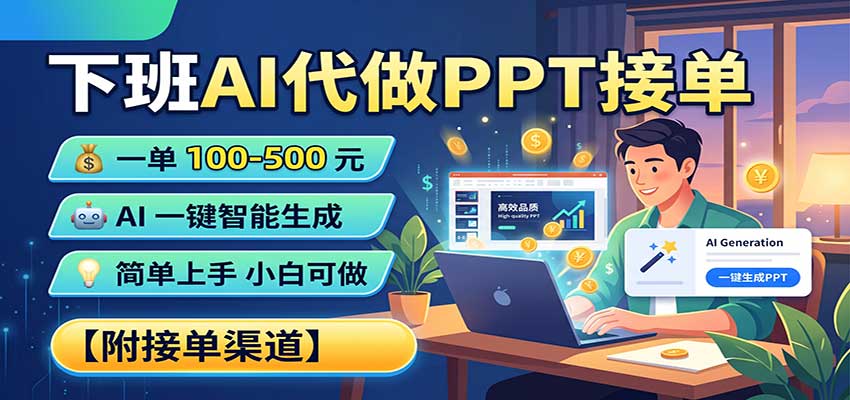 下班AI代做PPT接单，一单100-500，AI一键生成，小白也能做，附接单渠道-LanTi云网创