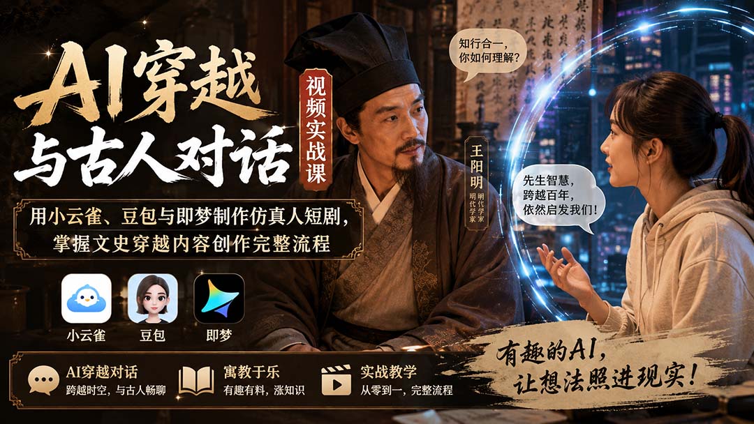 AI穿越与古人对话视频实战课：用小云雀、豆包与即梦制作仿真人短剧，掌握文史穿越内容创作完整流程-LanTi云网创
